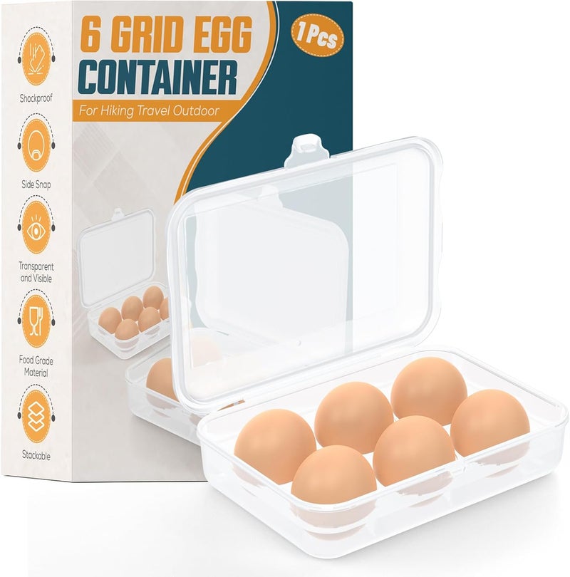 ZPU Egg Holder Camping, 1Pcs 6 Grid Egg Container, Plastic Egg Carrier for Camping Picnic Travel Outdoor Refrigerator Kitchen, Protective Egg Storage Case, Clear White - Image 1